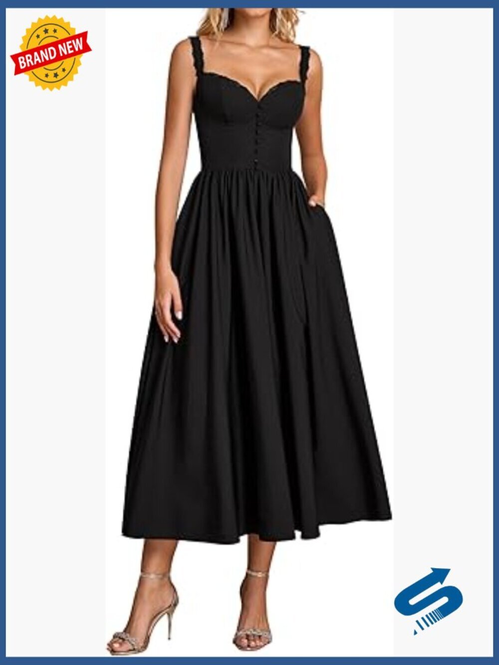 Summer Corset Midi Dress Flowy A-Line Lace Spaghetti Strap Wedding Guest